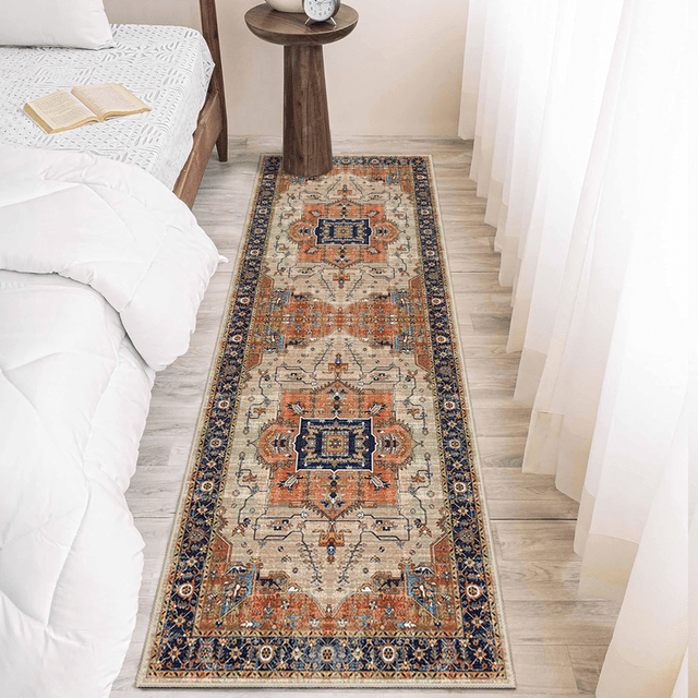 Alfombra Corredor 60x180 Cm Lavable, Alfombra Suave Antideslizante para Cocina, Estilo Moderno para Sala de Estar, Dormitorio y Entrada, Color Beige y Ladrillo