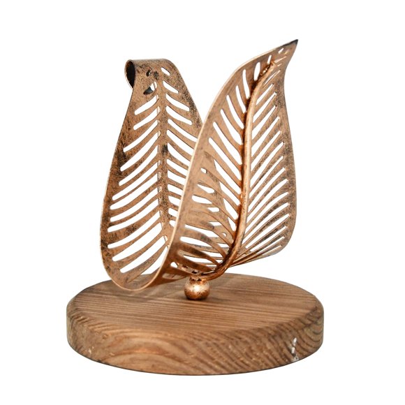 Owlgift Servilletero Moderno Independiente Con Diseño De Hoja De Metal De Bronce Y Base De Madera Marrón, Dispensador De Pañuelos De Mesa, Organizador De Almacenamiento