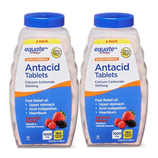 Equate Ultra Strength Antacid Tablets, Assorted Berries, Twin Pack, 160