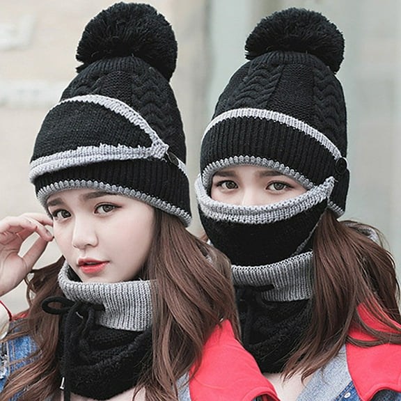 Zmeidao Hat Female Winter Warm Woolen Hat Warm Cute Female Hat Three-piece Ear Protection Knitted Hat