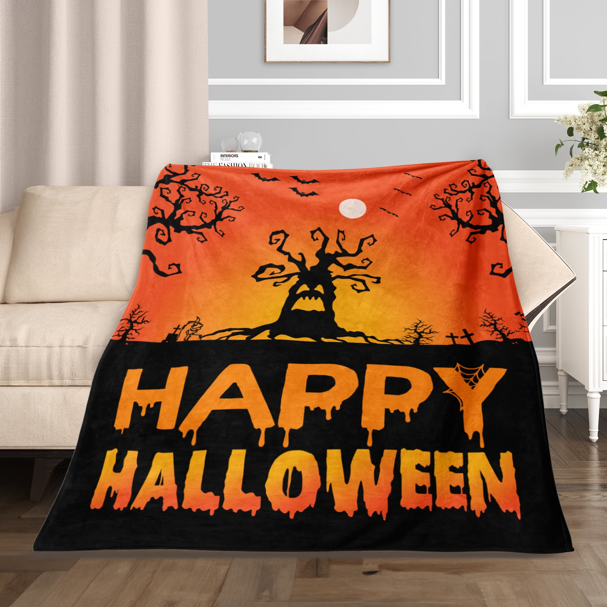 Fun Printed Halloween Throw Blanket, Soft Warm Cozy Flannel Blanket for Bedroom, Living Rooms, Couch,Sofa, Home Decor, 60 x 80 in