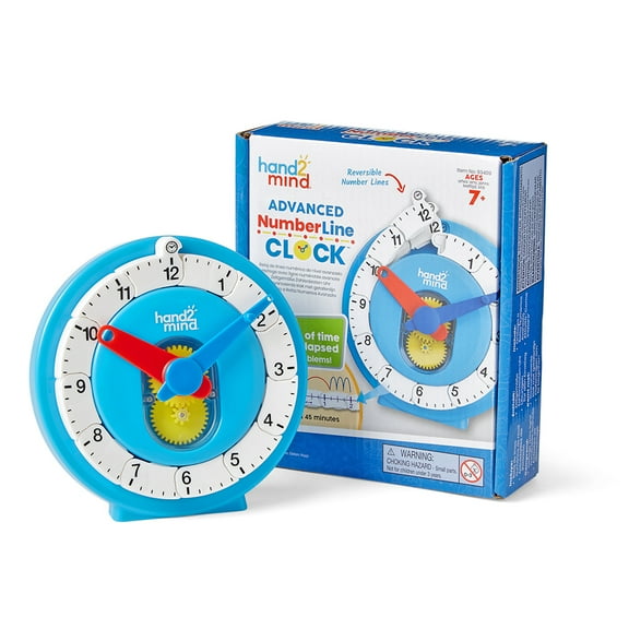 hand2mind Advanced NumberLine Clock, Learn to Tell Time Clock, Analog Clock for Kids Learning, Number Line for Kids, Practice Clock for Learning Time, Classroom Clock for Teaching Time (Set of 1)