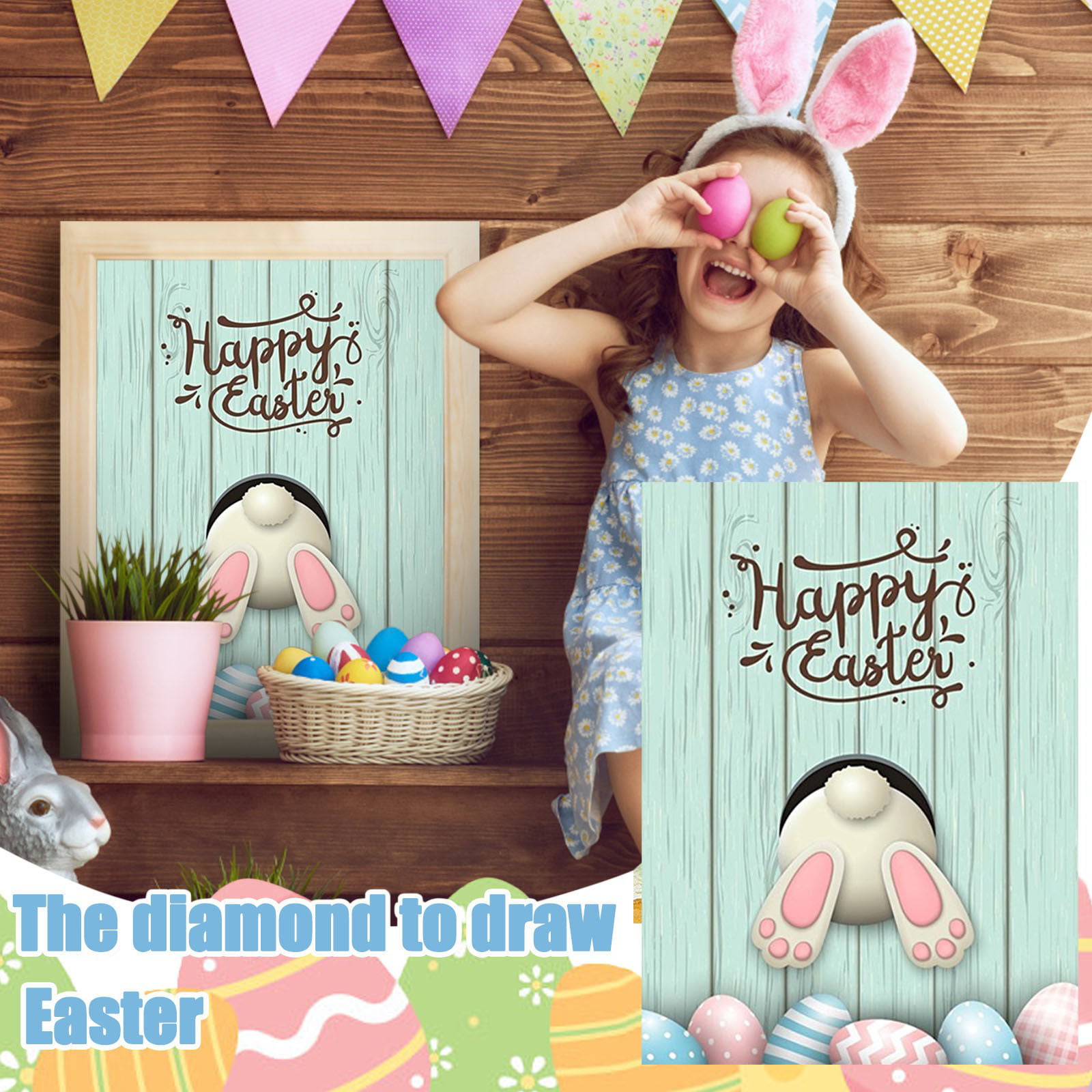 Toyfunny Easter Rabbit Eggs Printing Home Decoration Diamond Painting Set  Beautiful DIY 5D Diamond Painting Kits With Full Round Drill 