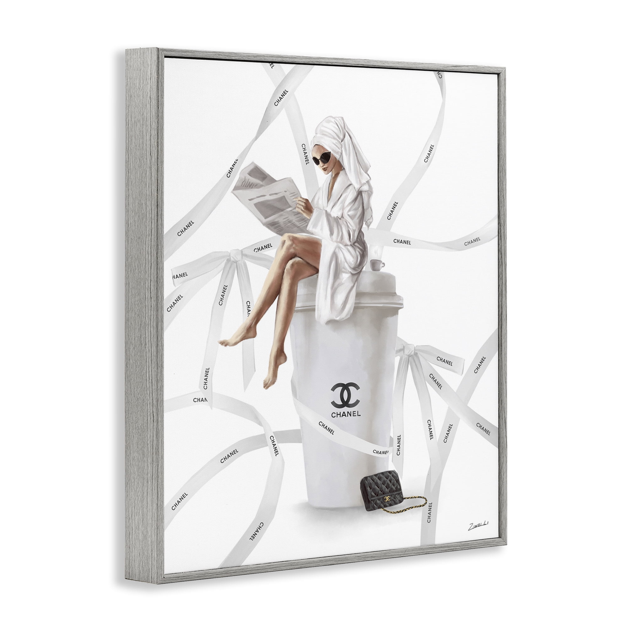 Stupell Industries Spa Girl in Bathrobe Typography Painting Gray Framed Art Print Wall Art, 11 x 14