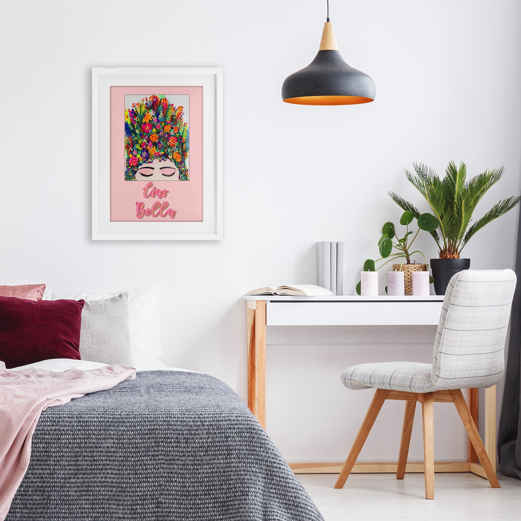 Stupell Industries Ciao Bella Floral Woman White Framed Print Under Glass, design by Pooja Dave