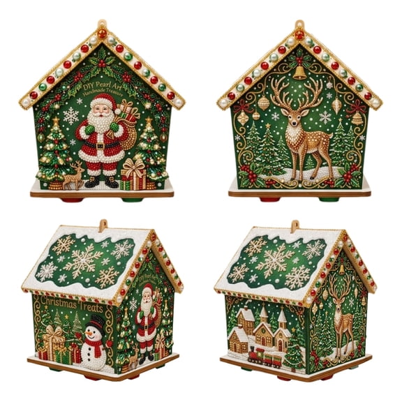Christmas Pearl Art Kit with House-Shaped Ornaments, DIY Holiday Craft Set for Handmade Home Decor, Festive Beaded Painting Kit for Gifts