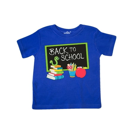 

Inktastic Back to School with Worm Apple Books and Pencils Gift Toddler Boy or Toddler Girl T-Shirt