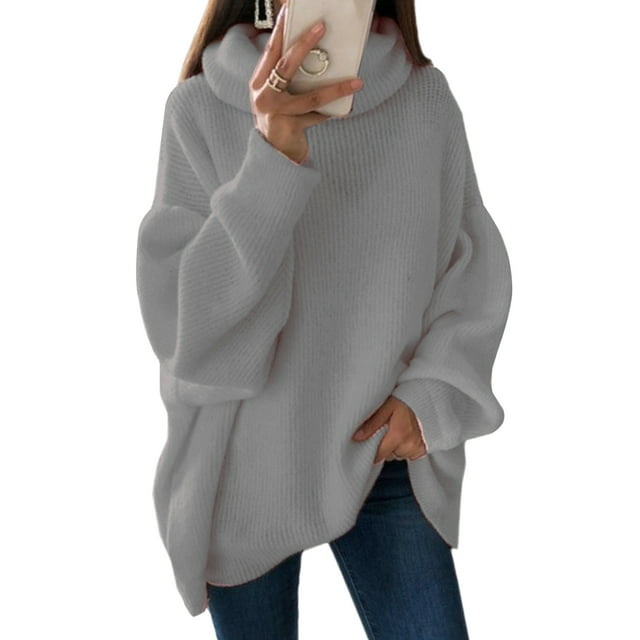 Innerwin Chandail à Manches Longues pour Femmes Col Roulé Tricoté Gris 2TG