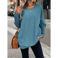 thumbnail image 3 of Botton Side Surplice Neck Sweater, Elegant Long Sleeve Sweater For Fall & Winter, Women's Clothing, 3 of 5