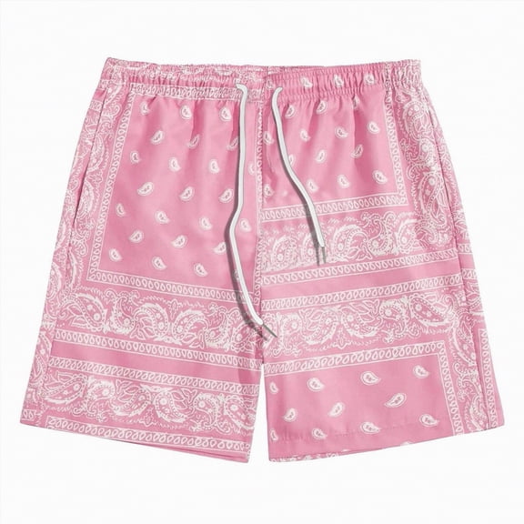 NOLDARES Men's Lightweight Hawaii Jogger Shorts Soft Drawstring Waist with Pockets Outdoor Sports Shorts(Pink,3XL)