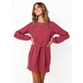 thumbnail image 5 of Vestido PRETTYGARDEN para mujer, manga larga, cuello redondo, naranja y rojo, 5 of 5