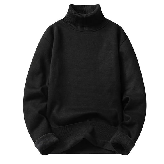 Buigttklop Men Fashion Autumn Winter Fleece Turtleneck Sweater Slim Fit Knitted Solid Color Warm Knitting Pullover Sweaters