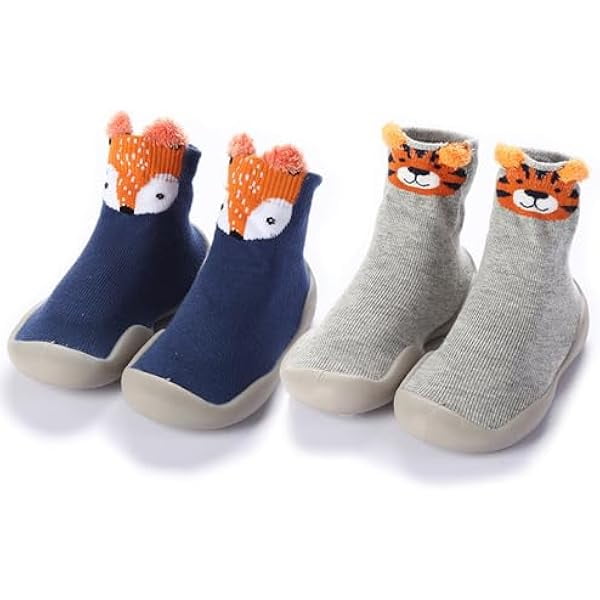 WAYAN2 Pairs Baby Sock Shoes Toddler Infant Non Slip Soft Rubber Sole Slippers First Walking Shoes for Baby Boys Girls