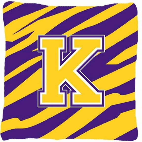 Letter K Monogram - Tiger Stripe - Purple Gold Fabric Decorative Pillow