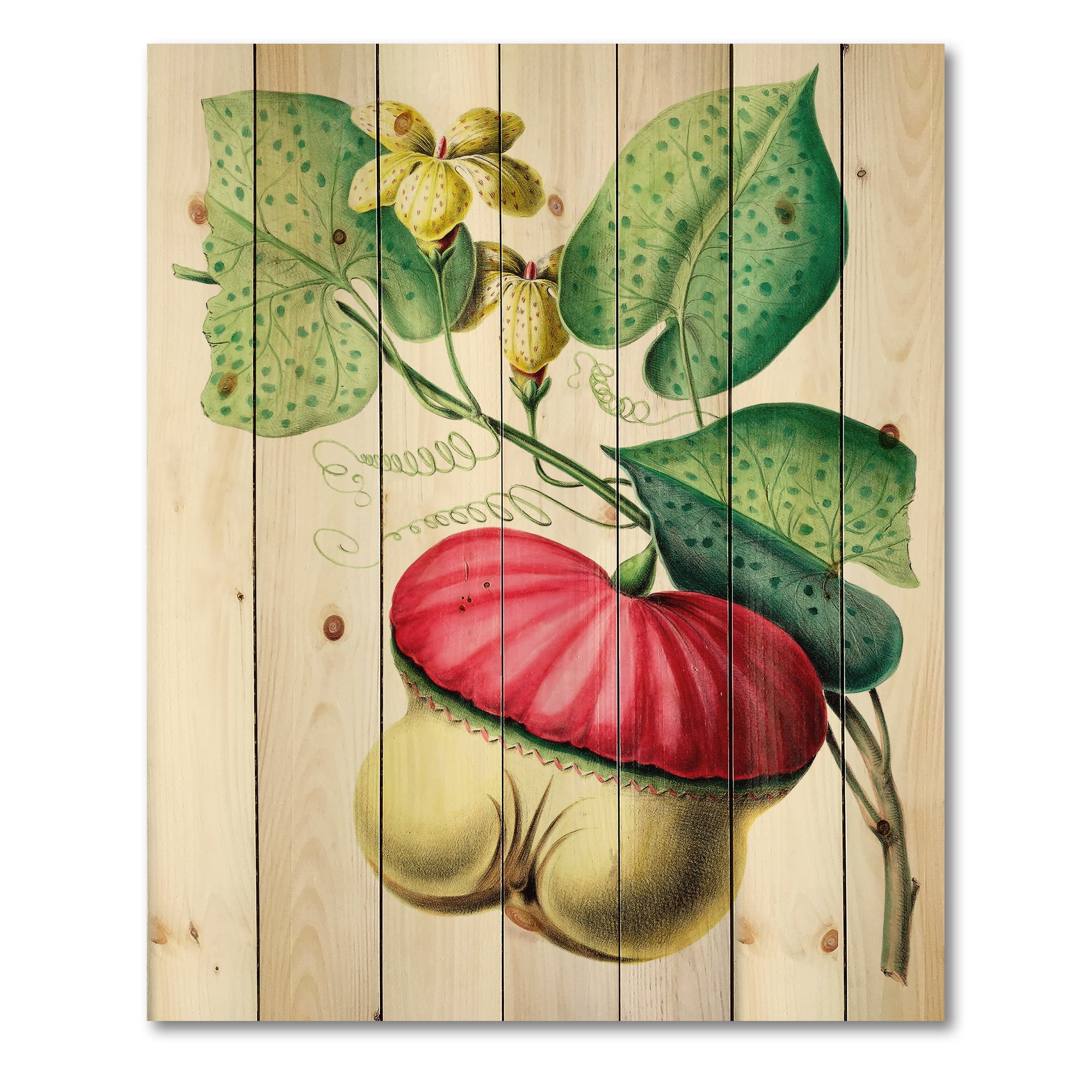 Designart 'American Vintage Flowers I' Traditional Print on Natural Pine Wood