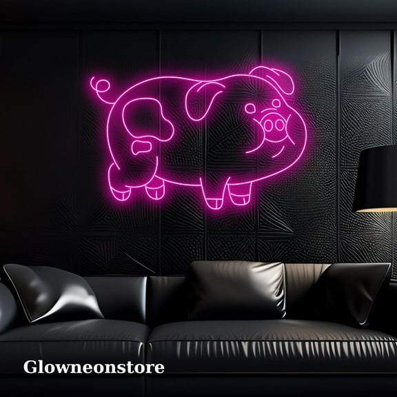Glowneon Pig Neon Led Light, Cute Pig Neon Sign, Pig Led Neon Sign, Handmade Pig Neon Sign Decor