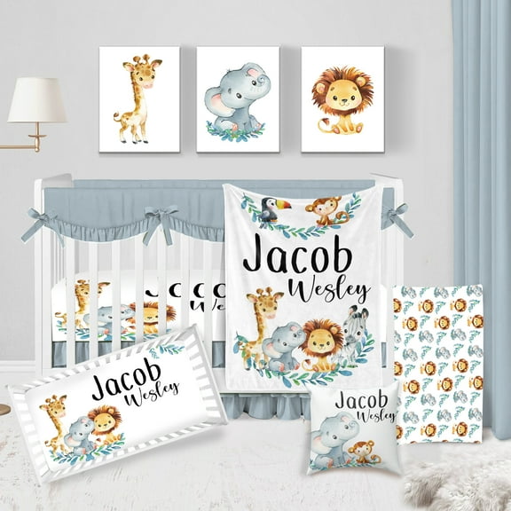 KAINSY Personalized Crib Bedding Set for Baby, Custom Baby Crib Sets with Name, Nursery Bedding Set for Baby Boys Girls Crib, 5 Piece Baby Crib Sets, Crib Fitted Sheet for Babies