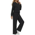 thumbnail image 3 of Fantaslook Two Piece Sets for Women Fall Travel Vacation Outfits Pleated Long Sleeve Lounge Sets Wide Leg Pants, 3 of 9