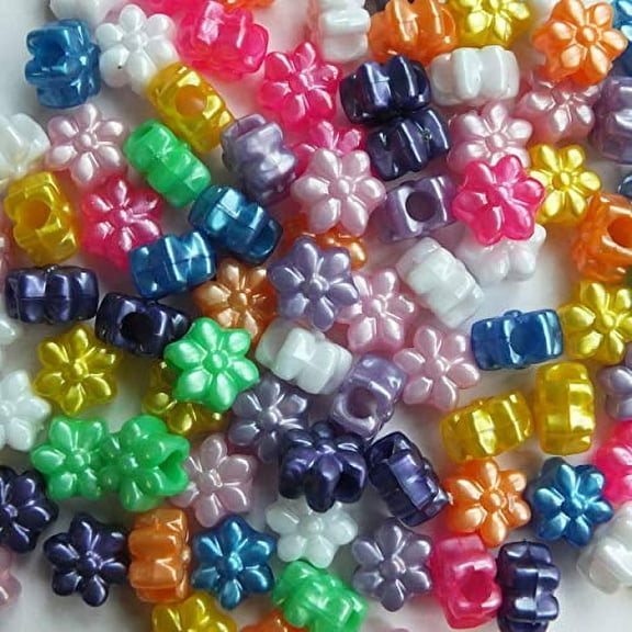 Flower Beads Pearl Colors Large Hole Pony Beads Multi Mix Made in USA