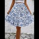 thumbnail image 5 of Falda de Mujer con Estampado Floral, Dobladillo con Volantes, Cintura Alta Elástica y Lazo Frontal. Azul Pavo Real S, 5 of 10