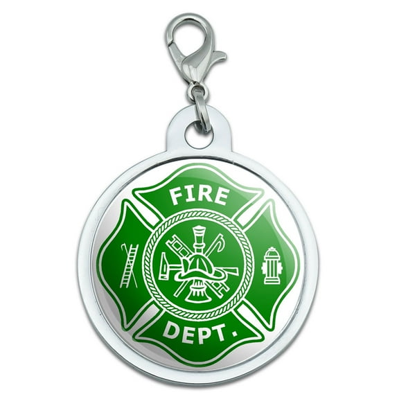 Firefighter Firemen Maltese Cross - Green Large Metal ID Pet Dog Tag