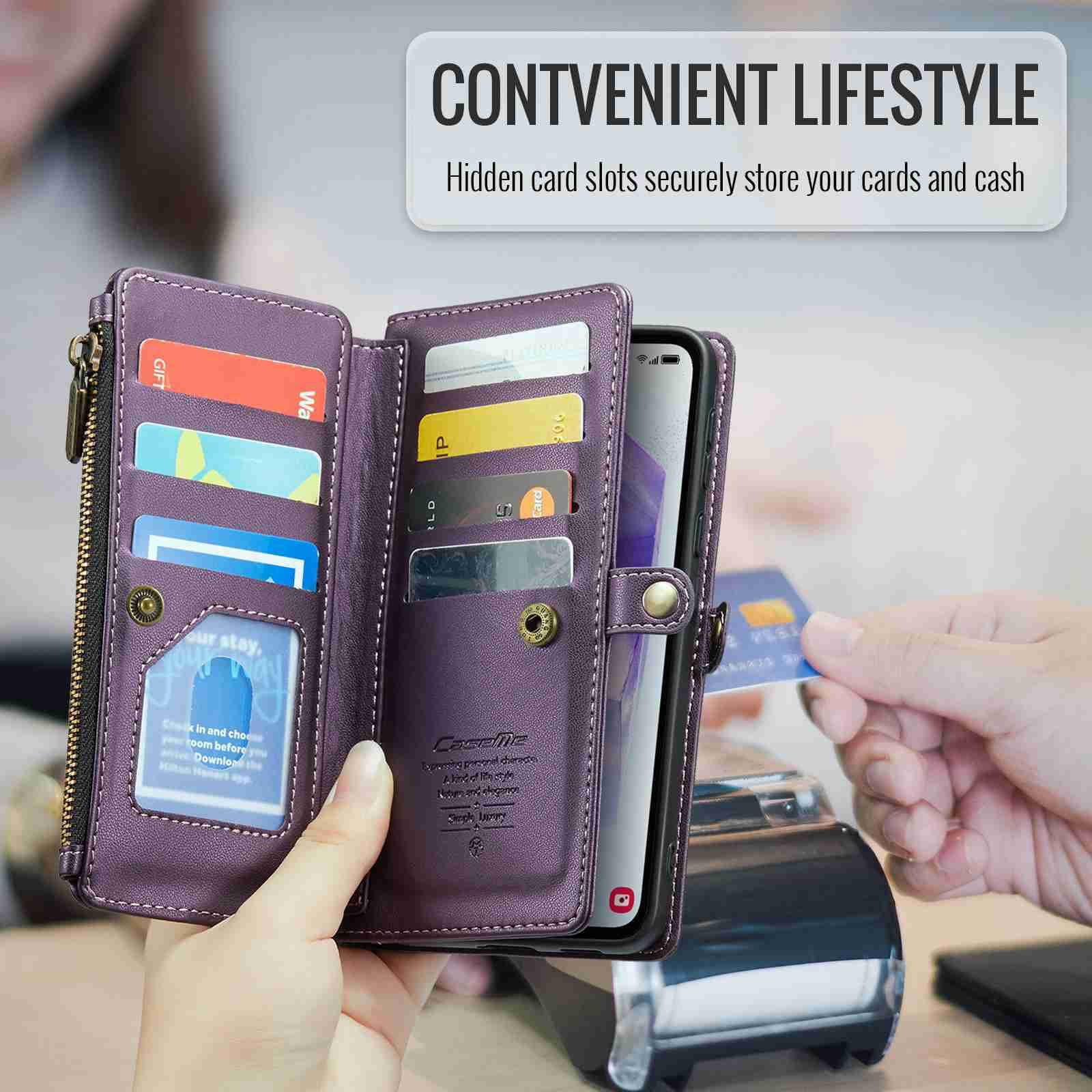 Dteck for Samsung A23 Case with RFID Blocking Wallet Case for Women Men, Shockproof PU Leather Magnetic Flip Strap Zipper Card Holder Phone Case,Purple