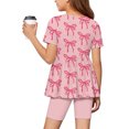 thumbnail image 6 of CCRFTGI Summer Outfits for Children Girls Size 7-8 Cute 2 Piece Outfits Activewear Athletic Bowknot Print Short Sleeve Ruffle Hem T Shirts Top and Biker Shorts Clothing Sets Vermilion 5-6 Years, 6 of 6