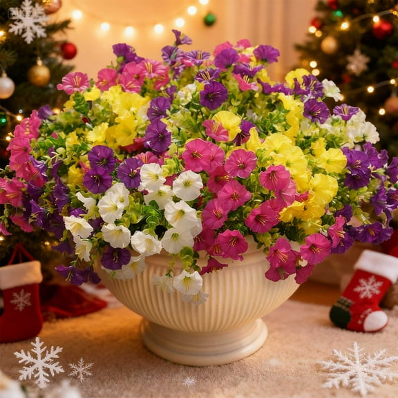 HYEASTR Artificial Fake Plants Flowers for Outdoor Outside Spring Summer Decoration, 12 Bundles Faux Colorful Mix Morning Glory UV Sun Resistant Realistic for Porch Patio Home Planter Yard