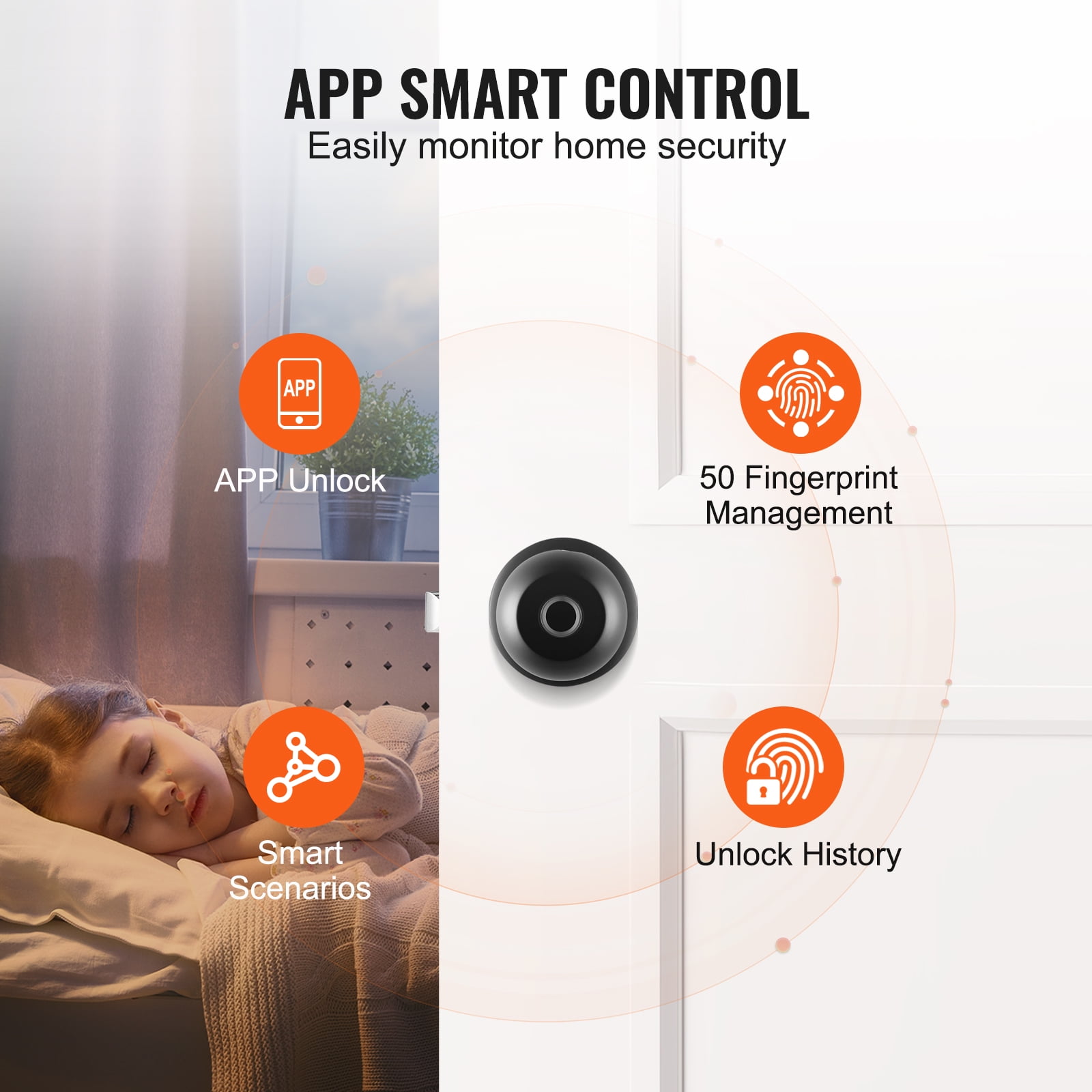 KFFKFF Smart Door knob, Fingerprint Smart Lock Biometric Door knob with App Control, Great for Bedrooms,Cloakroom,Apartments Offices,Hotels Matte Black