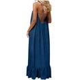 thumbnail image 5 of Diufon Long Maxi Dresses for Women Summer Beach Backless Linen Dress Solid Color Pleated Ruffle Hem Dresses, 5 of 9