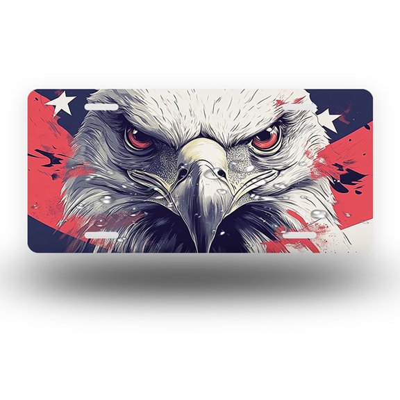 Intense eyed Patriotic Eagle Front License Plate,Metal License Plate,Funny Standard Plates Personalized Novelty Decorative For Men/Women/Boys/Girls Car 6×12 Inch