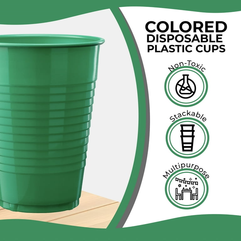 Exquisite Emerald Green Heavy Duty Disposable Plastic Cups, Bulk