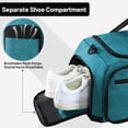 thumbnail image 4 of Foldable Duffle Bag with Shoe Compartment 50L Travel Duffel Bags for Men Women Packable Overnight Bag for Camping Gym Weekender, Teal, 4 of 7