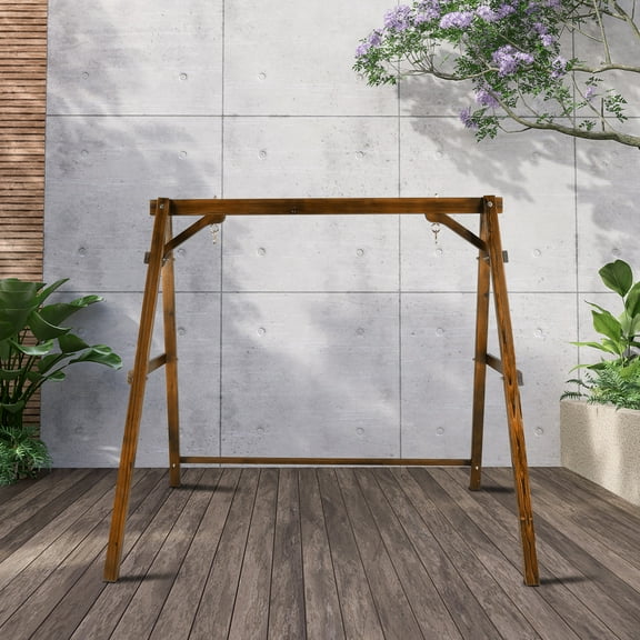 iTopRoad Swing Stand Wooden Porch Swing Frame A-Frame Carbonized 600lbs For 4ft Swing Chair