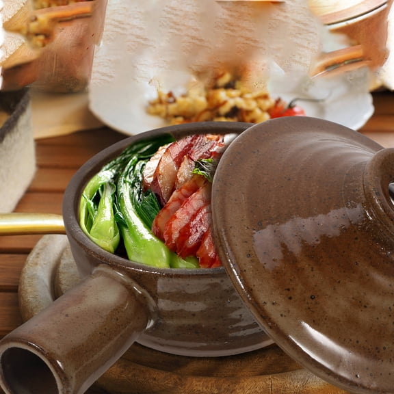 YUNLIGHTS Nonstick Brown Casserole with Lid Earthenware for Home Cooking 1Pc