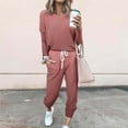 thumbnail image 2 of Swuxness Women Long Sleeve Sweatshirt Two Piece Set, Women Sweatsuits, Women Solid Color Hooded Pullover Top with Casual Comfortable Outfit Sets Hot Pink, M, 2 of 4