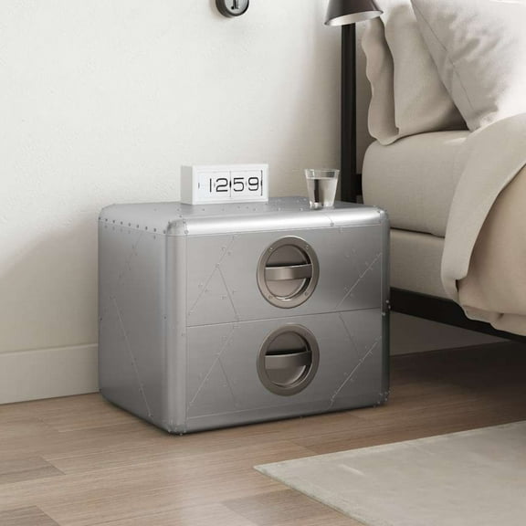 vidaXL Aviator Side Table with 2 Drawers, Aircraft Style, Aluminium 19.7" x 13.8" x 15.7"