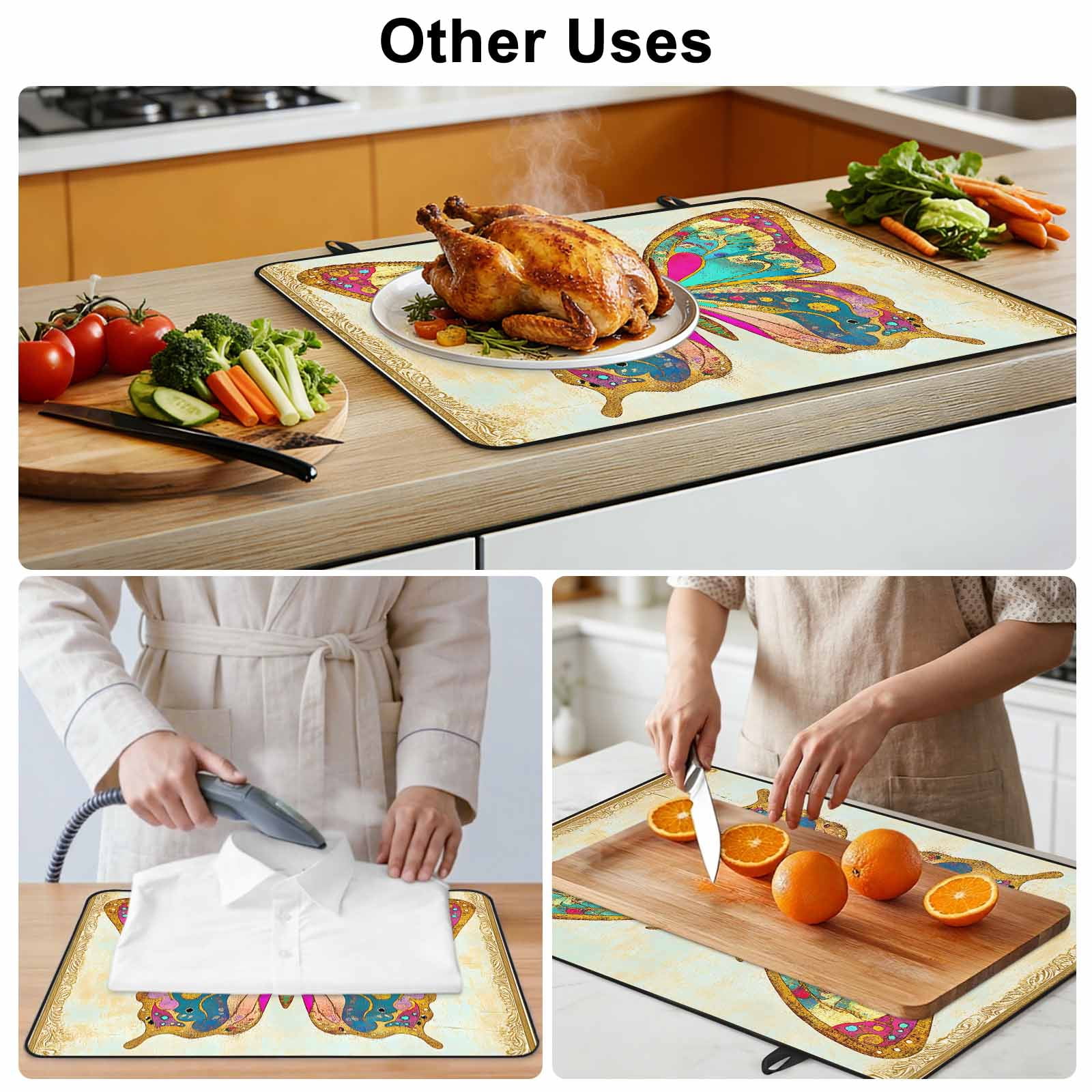 Vintage Butterfly Stove Top Cover for Electric Stove, Heat-proof & Non Slip Glass Top Stove Cover Protector, Retro Colorful Butterfly Kitchen Flat Cooktop Rubber Mat 24x21 Inches