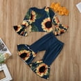 thumbnail image 2 of Spring Kids Baby Girls Clothing O-Neck Sunflower Print Flare Sleeve Tops+Ruffle Pants Leggings 3Pcs Children Clothes, 2 of 8