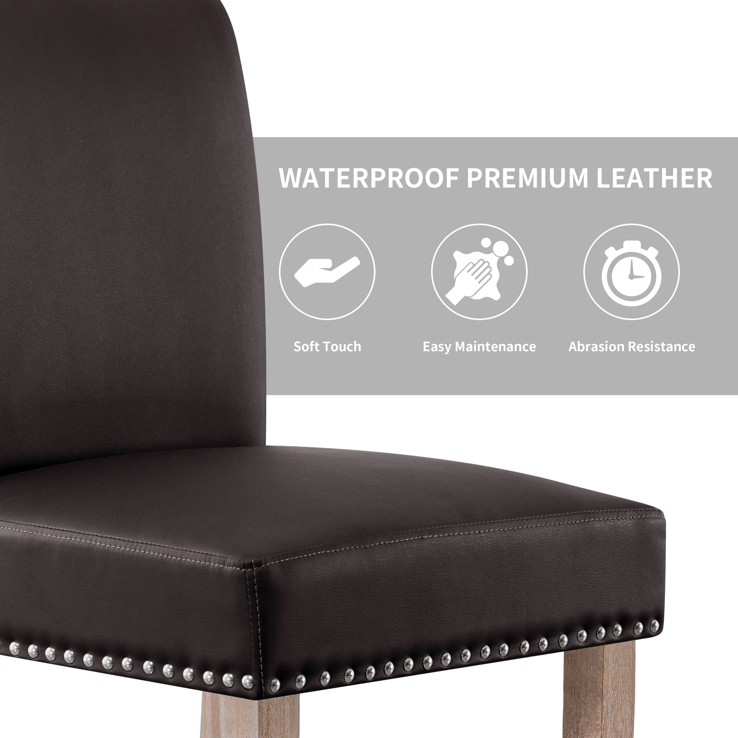 Subrtex Leather Anchor Studded Indoor Dining Chair Set of 2, Modern Mid-Century Home Chairs, Brown