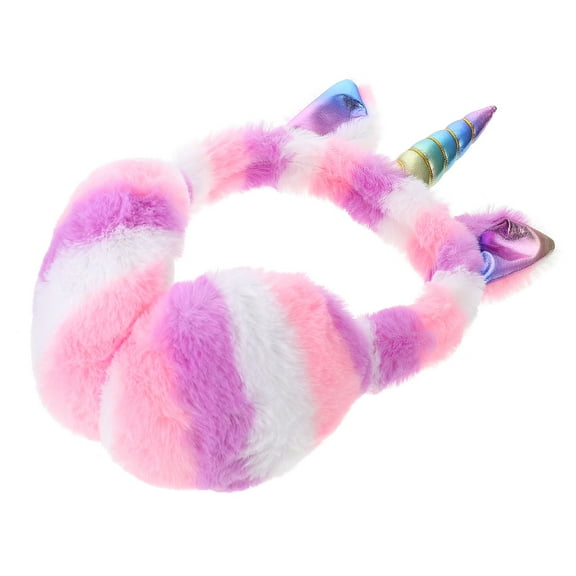 LULULION 1Pcs Unicorn Design Earmuff Multi-colored Plush Foldable Pebble Shape Windproof for Children Traveling