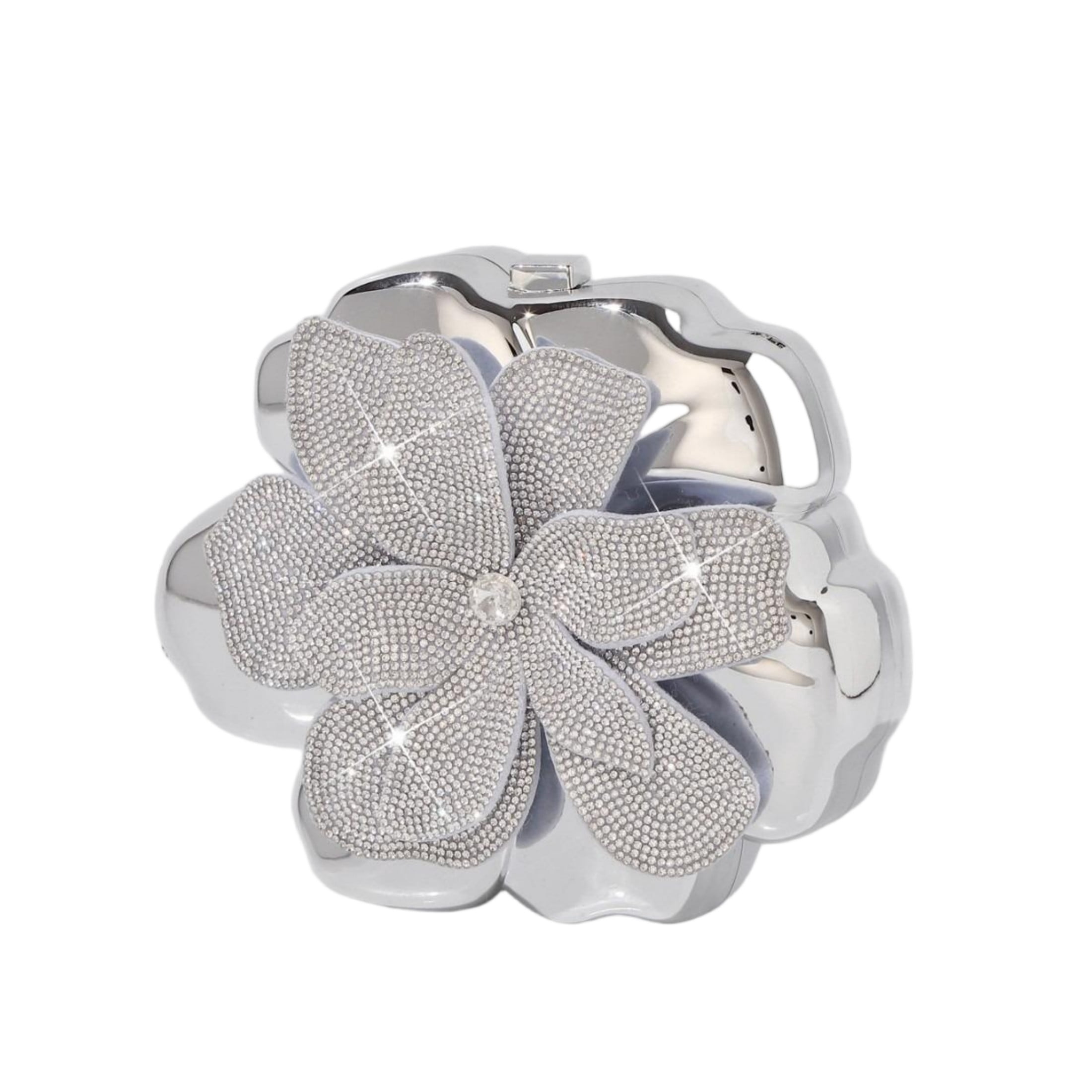 Elegant Silver Flower Acrylic Evening Clutch Bag with Crystal Rhinestones, Chain Strap, Luxurious Wedding Party Purse for Women