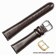deBeer brand Smooth Leather Watch Band (Silver & Gold Buckle) - Brown 15mm (Short Length)