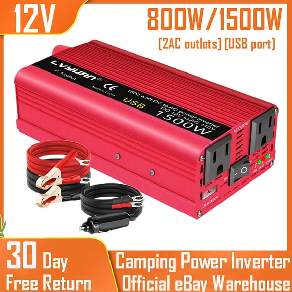 800W 1500W Power Inverter DC 12V to AC 110V 2AC USB Car Adapter Converter