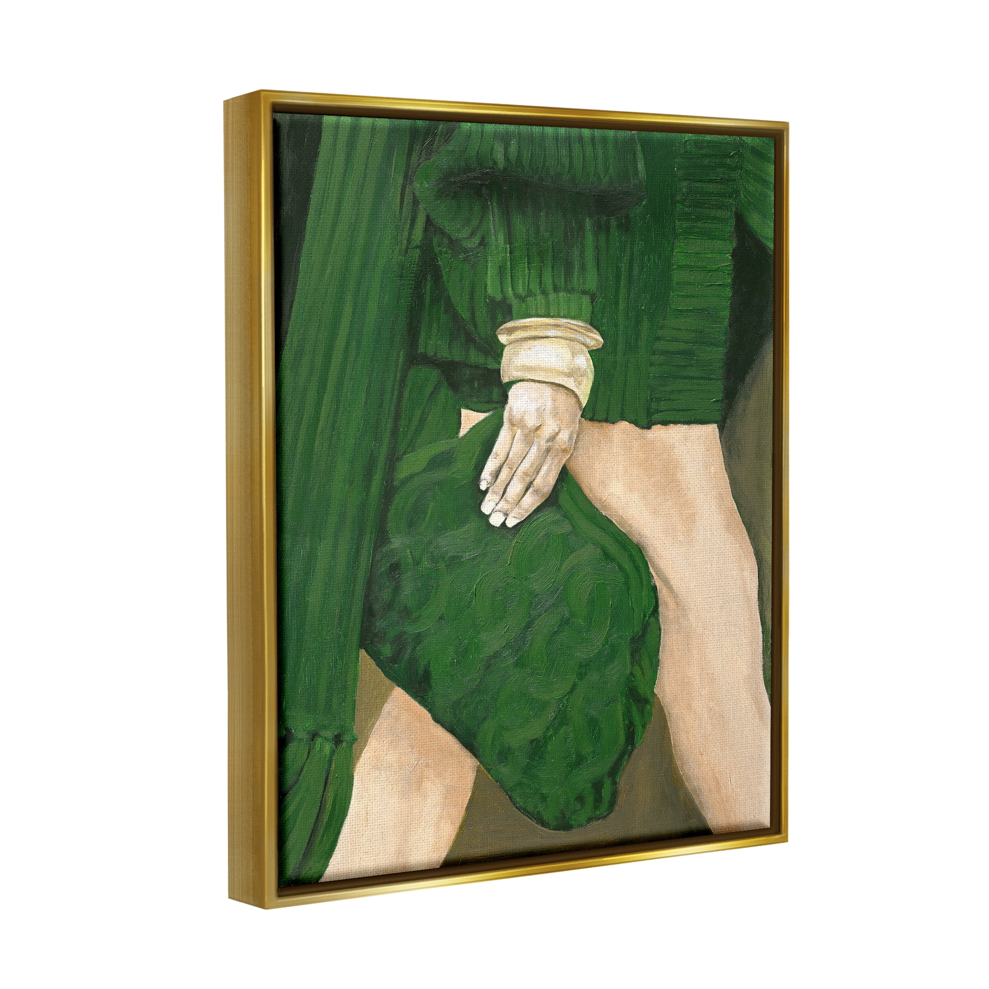 Stupell Industries Fashion Girl in Green Beauty & Fashion Painting Gold Floater Framed Canvas Art Print Wall Art, 25 x 31