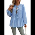 thumbnail image 1 of Blusa Babydoll con Lazo Frontal para Mujer, Larga, Rayas, Peplum, Volantes, Encaje. Azul L, 1 of 7