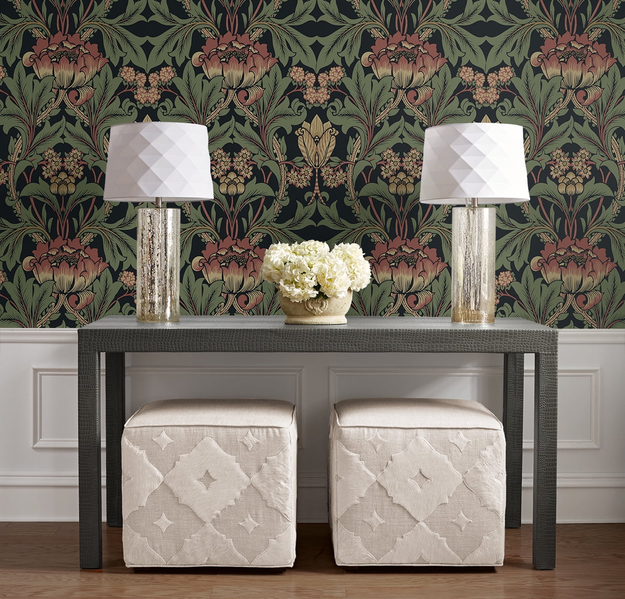 Seabrook Designs Wrought Iron & Clay Primrose Garden Floral Prepasted Wallpaper - 20.9 in. W x 33 ft. Roll