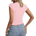 thumbnail image 5 of Landzoo Women'S Tops Solid Color Short Sleeve Crew Neck Shirt Summer Comfortable Women T Shirt Size S Pink, 5 of 5