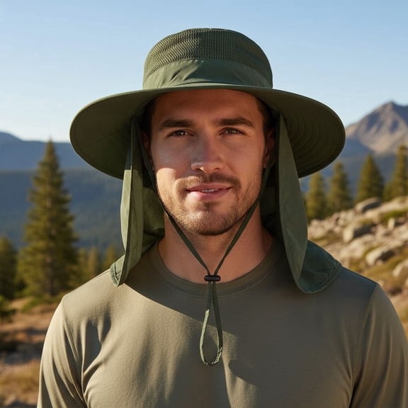 Sun Hats for Men & Women - UPF 50  Wide Brim Bucket Hat, Breathable Fishing & Safari Hat with Neck Flap for Summer UV Protection