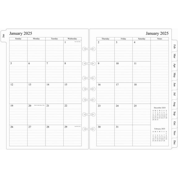 2025 Weekly & Monthly Planner Refill, 5-1/2" X 8-1/2", Runs From January 2025 To
